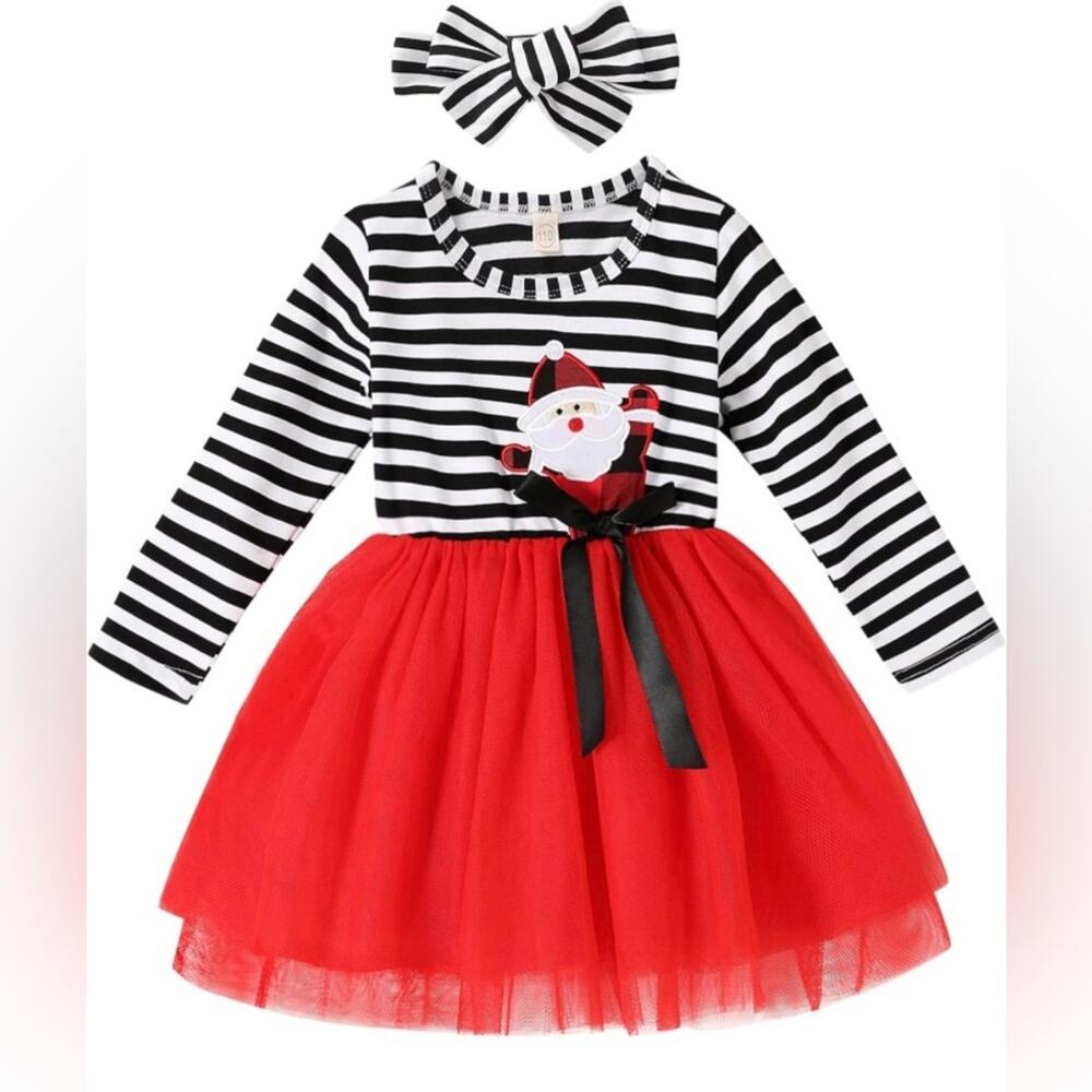 Girls Christmas Dress Santa Claus Accent Toddler Size 3T Long Sleeve with Belt